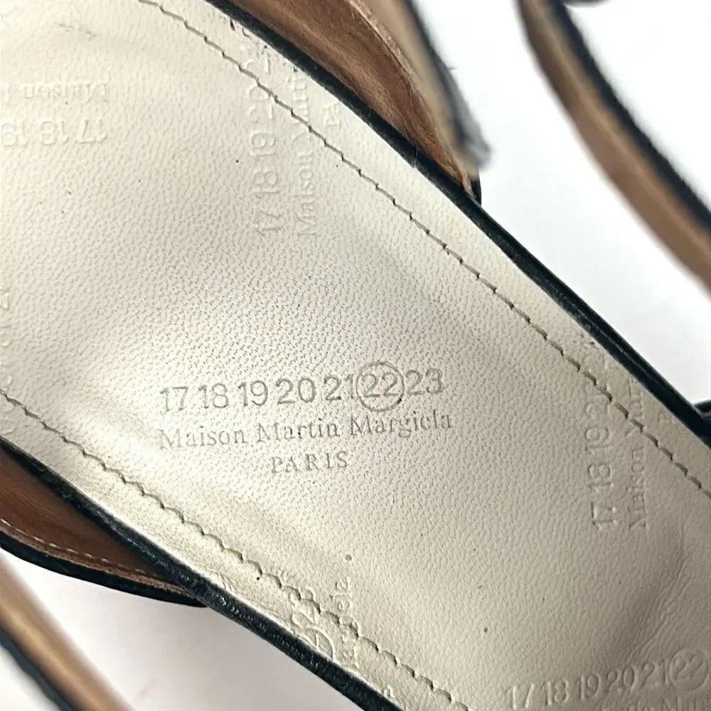 Maison Martin Margiela Black Leather Ombre Heels Open Toe Side Buckle Italy 39